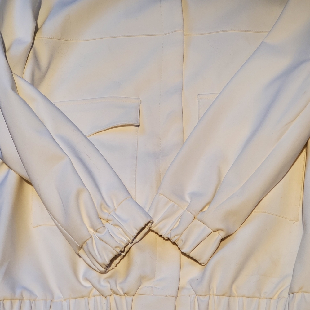 ZARA Oyster White Long Sleeve Patch Pockets Bomber Jacket Size Medium - Picture 4 of 4